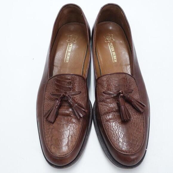 Peter Huber Loafer Men's US‎ 10N Brown Ostrich Faux Leather Tassel Moc Toe Shoes - Picture 1 of 11